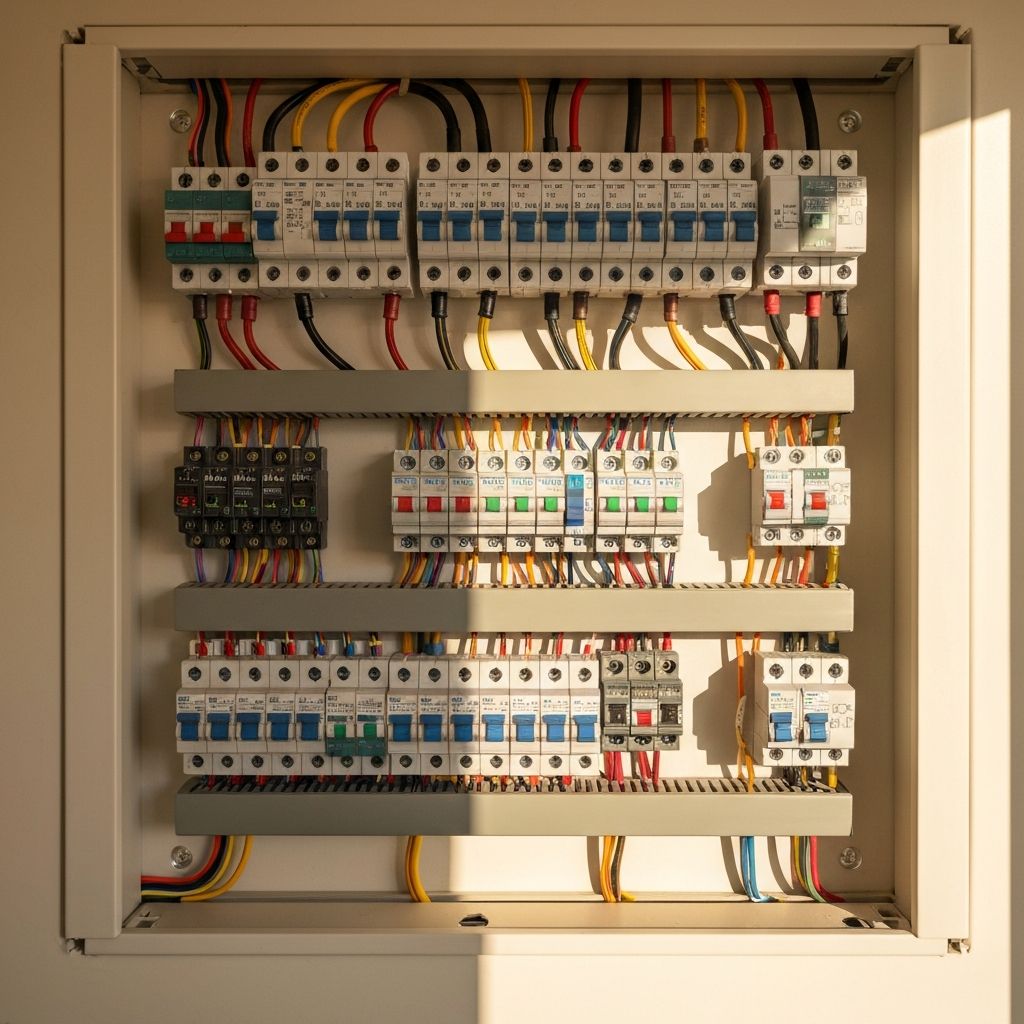 Modern residential switchboard with circuit breakers